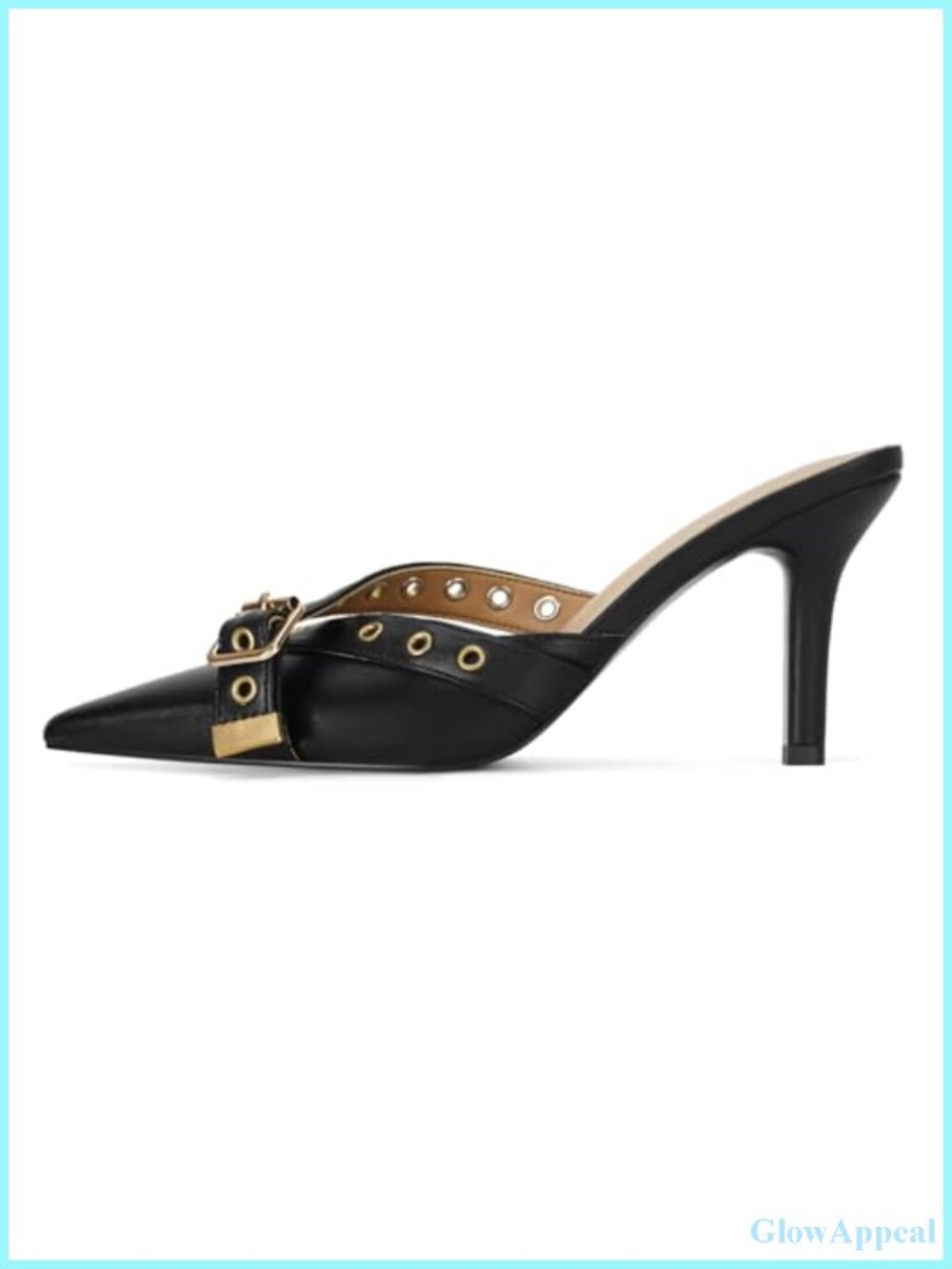 Black Faux Leather Pointed Toe Kitten Heel Mules